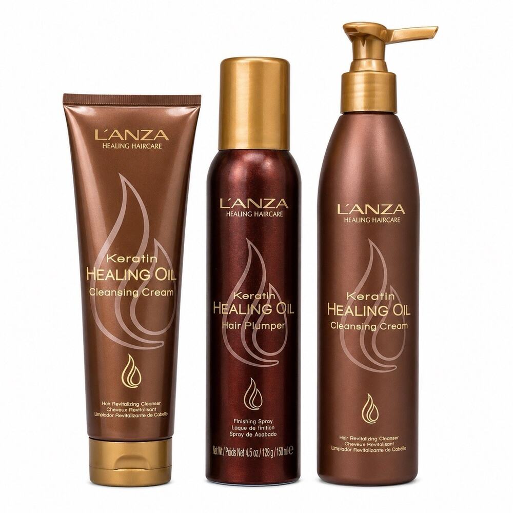 L’ANZA Keratin Healing Oil Hair Plumper & Cleansing Cream Bundle 3 Pc Set